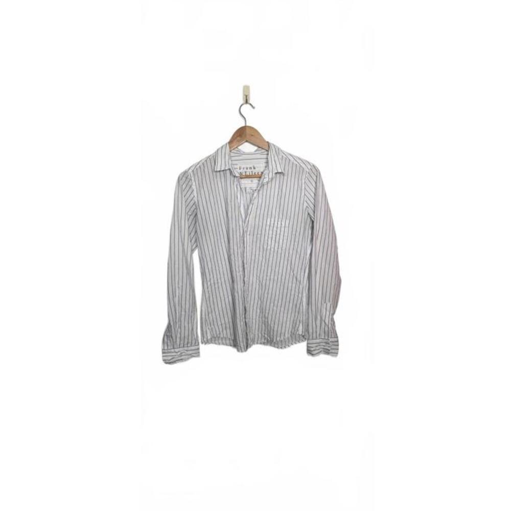 Frank & Eileen Barry Crinkle Cotton  Button Up Shirt Blue Stripe Size Small